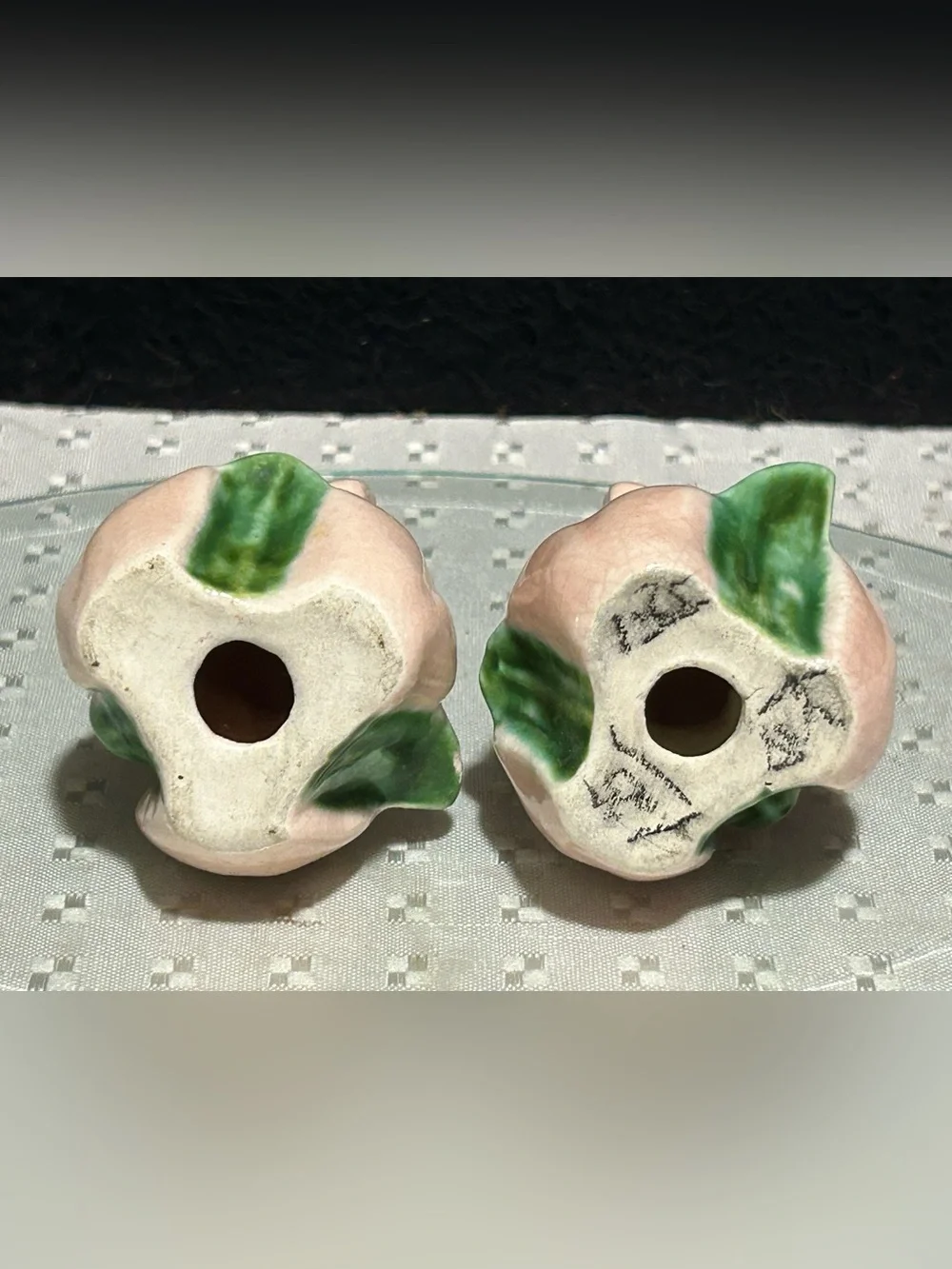 Mid Century Ceramic Pink Flower Bud Salt/ Pepper Shaker Japan Hand Painted